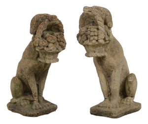 Vintage Weathered Concrete Garden Dog Statue