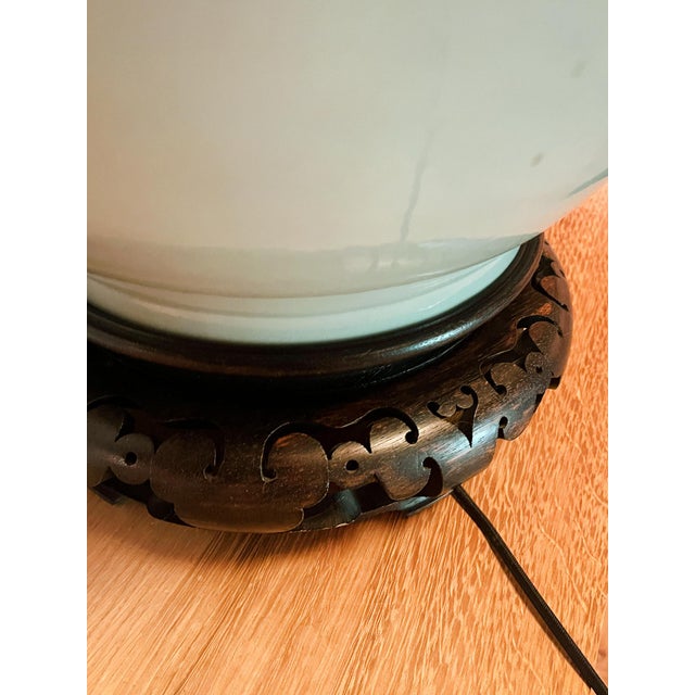 Mid 20th Century Large Celadon Green Ceramic Urn Table Lamp For Sale - Image 10 of 11
