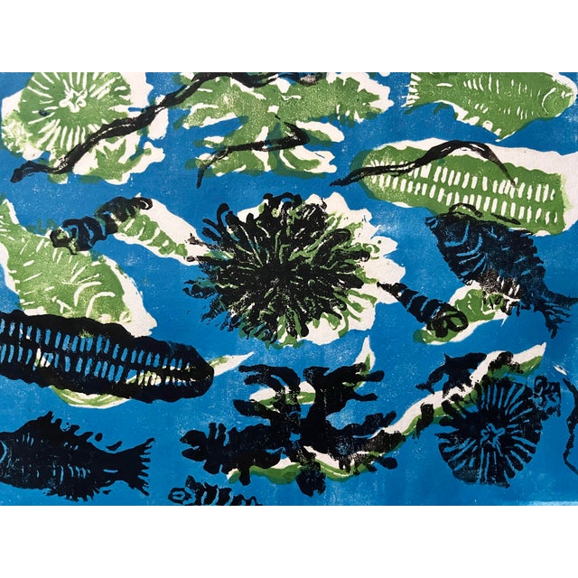 Figurative Original Expressionist Wood Block Print Marine Life by Sylvia T. Gavurin 1969 Artists Proof. For Sale - Image 3 of 7
