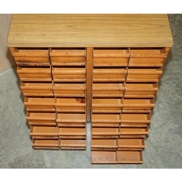 Antique Industrial Metal Workers Chest of Drawers for Screws Nuts & Bolts For Sale - Image 13 of 16