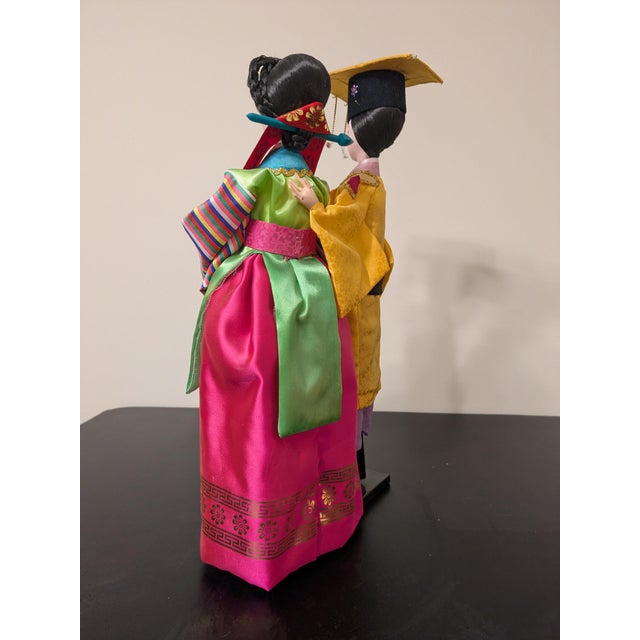 Glass Vintage Korean Wedding Dolls in Glass & Wooden Case For Sale - Image 7 of 10