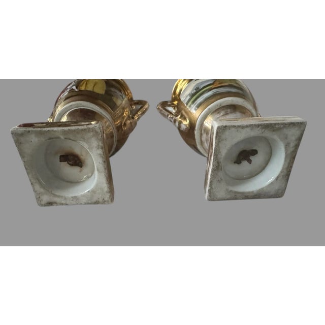 Pair of Antique Old Paris Porcelain Portrait & Scenic Gilt Decorated Miniature Cabinet 6.5" Vases For Sale - Image 10 of 12