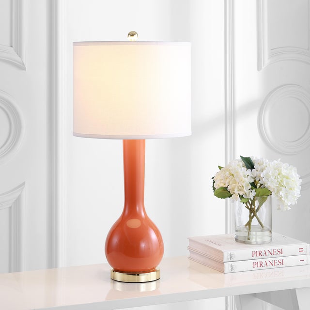 2020s 30.5 Inch H Long Neck Ceramic Table Lamp in Blood Orange - a Pair For Sale - Image 5 of 8