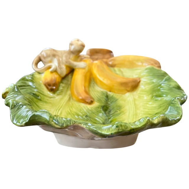 Vintage Kaldun & Bogle Zanzibar Majolica Monkey & Banana Leaf Platter, 10" For Sale - Image 10 of 14