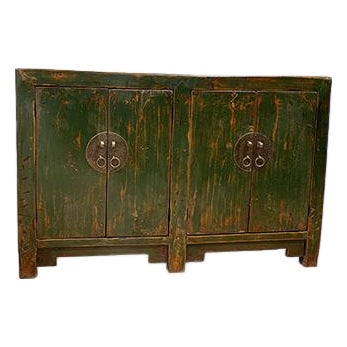 1960s Distressed Green Double Doors Sideboard For Sale