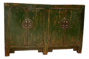 1960s Distressed Green Double Doors Sideboard