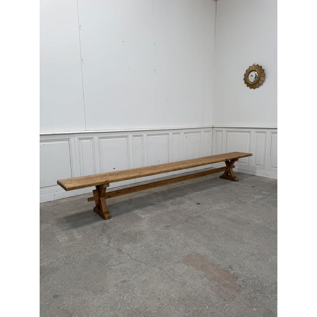 Large Vintage Oak Bench, 1950 For Sale - Image 6 of 10