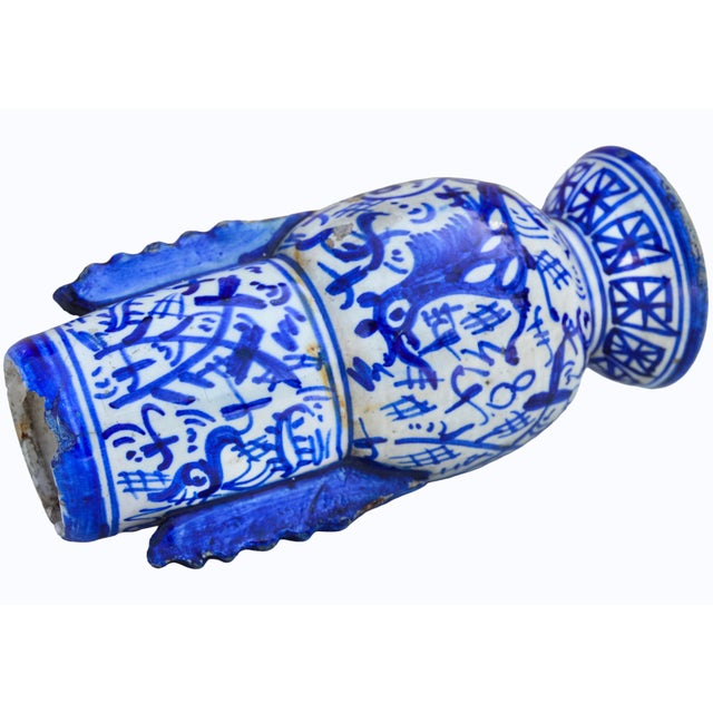 Blue Early 19th Century Handmade Ceramic Vase W/ Blue Graphics & Expressionism For Sale - Image 8 of 10