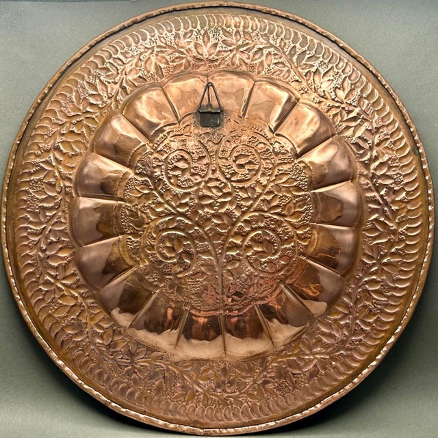 Vintage Mid 20th Century Turkish Hand Hammered Copper Tray With Floral Vine Tree of Life Repoussé For Sale In New York - Image 6 of 7