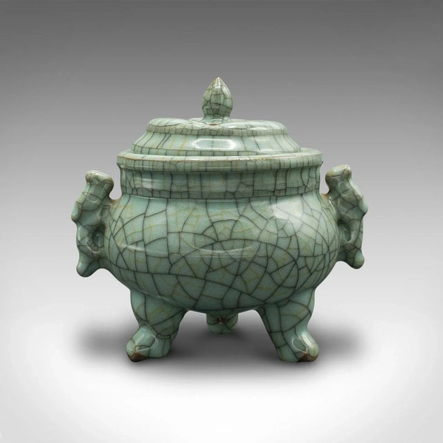 Art Deco 1940s Vintage Art Deco Chinese Celadon Oriental Censer For Sale - Image 3 of 13