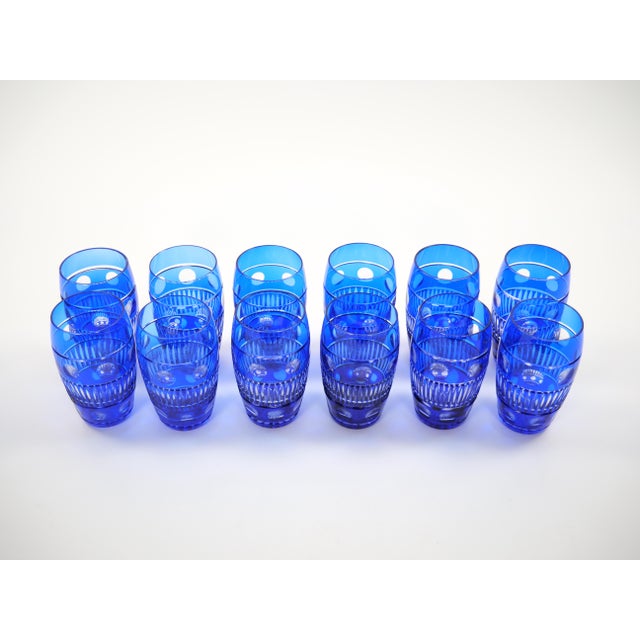 Val Saint Lambert Cobalt Blue Tableware Crystal Water, Service for 12 People For Sale In New York - Image 6 of 13