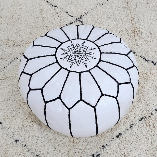 Moroccan Leather Moroccan Pouf Cover For Sale - Image 4 of 6