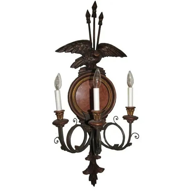 1990s Pair of 1990s Traditional Federal Style 3 Light Wall Sconces For Sale - Image 5 of 13