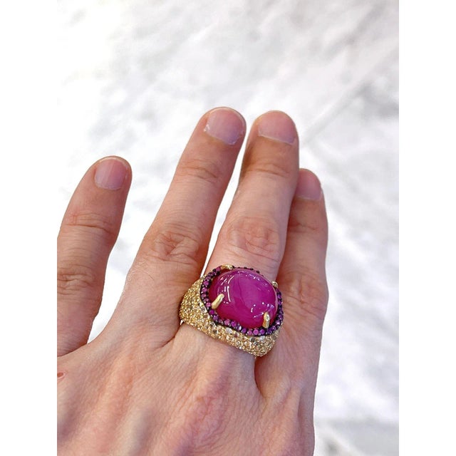 Not Yet Made - Made To Order Bochic “Flamenco” Ruby & White Zircon 18k Gold & Silver Cocktail Ring Size 8 For Sale - Image 5 of 5