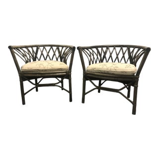 1970s Hatched Rattan Chairs - a Pair For Sale