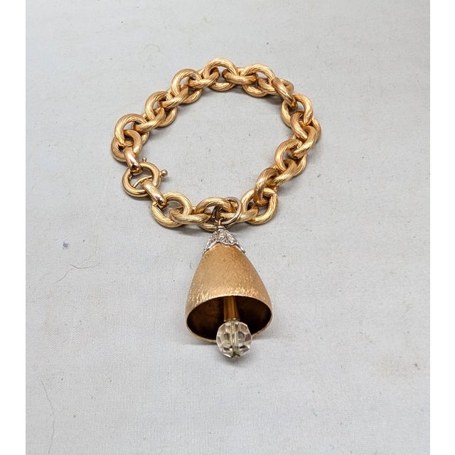 Napier Vintage 1970 Signed Napier Book Piece Goldtone "Wedding Bell" Charm Bracelet For Sale - Image 4 of 11