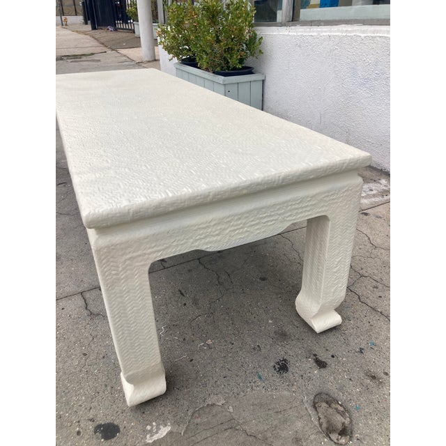 Karl Springer Linen Wrapped Elongated Chinoiserie Coffee Table For Sale - Image 13 of 13