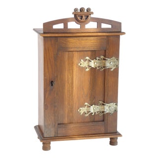 Vintage Dutch Oak Medicine Cabinet with Brass Decor, 1920s For Sale