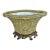 Antique Green Porcelain Crackle Glaze Bowl / Brass Footed Cache Pot / Jardiniere For Sale