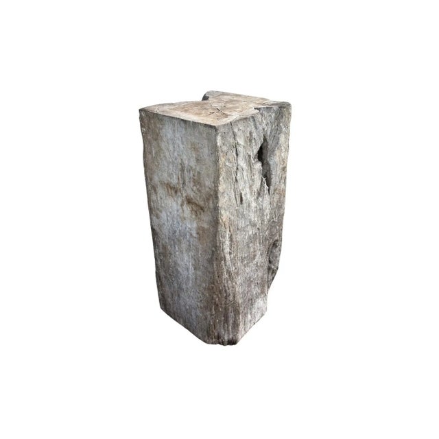 Contemporary Solid Teak Wood Pedestal, Wonderful Age Related Patina, Modern Organic For Sale - Image 3 of 11