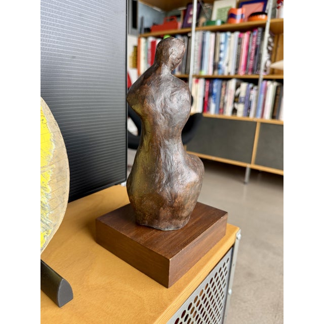 Mid Century Francis Weingarten Belgium Ceramic Female Torso Sculpture European Expressionist Clay Figure Wood Base For Sale In Las Vegas - Image 6 of 15