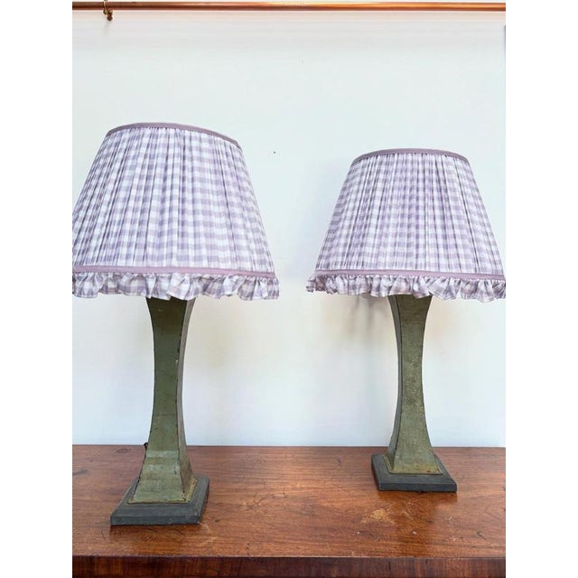 A beautiful pair of vintage tole verdigris green lamps. Rewired and in perfect working order. Tall, fluted shapes ready...