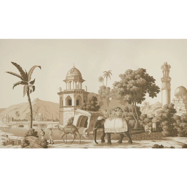 Sepia Colorway "Early View of India" Panoramic Murals Hand Painted Wallpapers on Scenic Paper- 5 Panels For Sale
