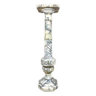 Vintage Italian Neoclassical White / Gray Marble Pedestal / Column For Sale