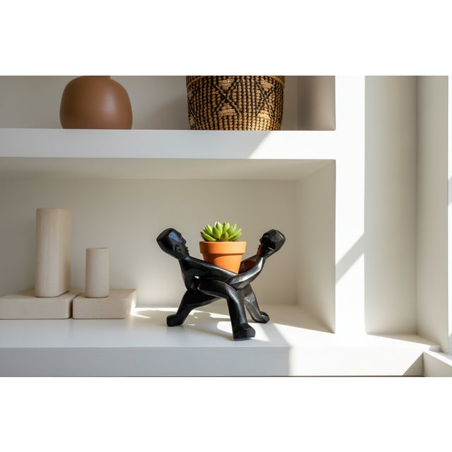 2010s Wood African Sculpture Plant Stand For Sale - Image 5 of 5