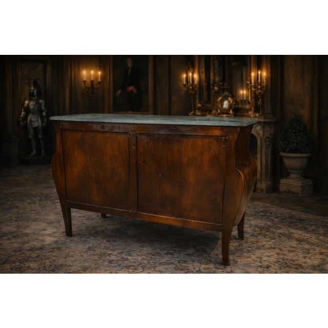 1860 French Artisan Louis XVI Mahogany Green Marble Commode For Sale - Image 14 of 18