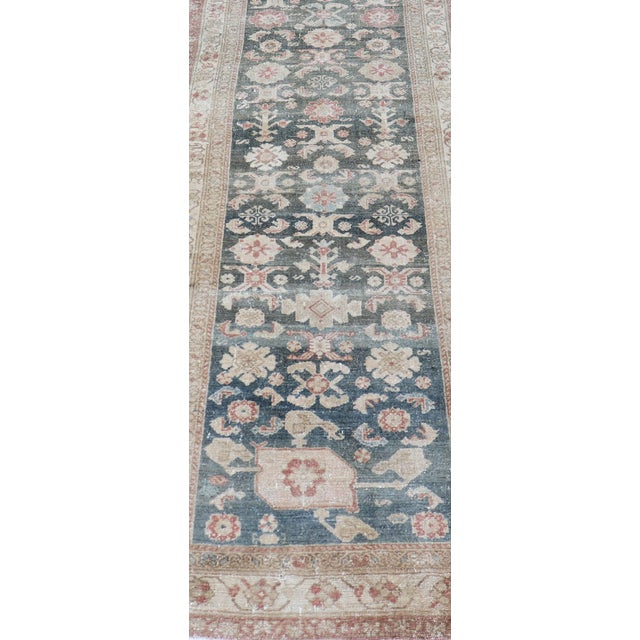 Antique Persian Malayer Runner With Soft Blue Field With Floral 3'1 X 15'10 For Sale - Image 11 of 14