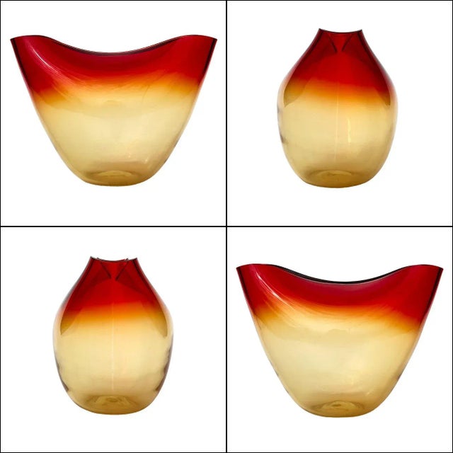 Cool piece of Italian glass by Alfredo Barbini, 1980s vintage. Some big 80s style in this handmade piece. Blown into a...