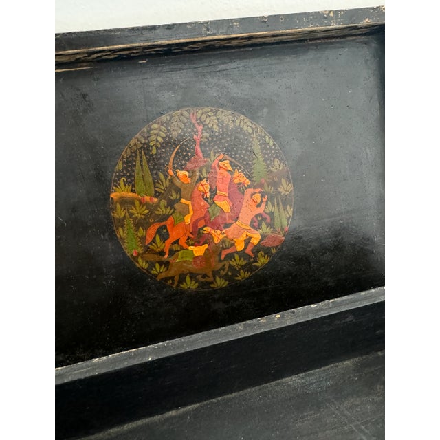 Ebony 1920s Kashmir Hand Painted Paper Mache Box For Sale - Image 8 of 10