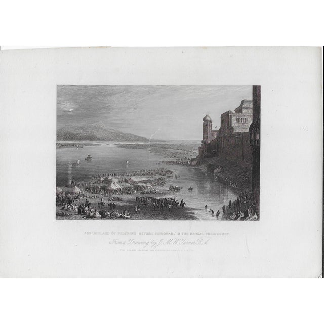 Antique engraving of "Assemblage of Pilgrims before Hurdwar in the Bengal Presidency" after a drawing J.M.W. Turner...