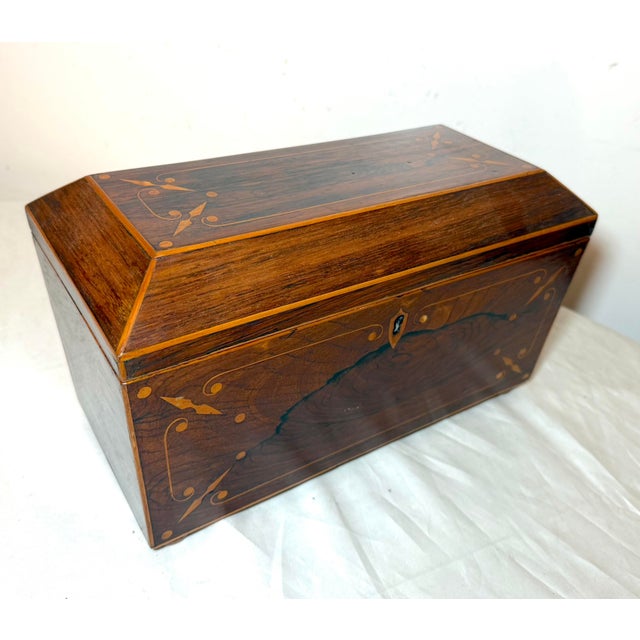 Early 19th Century Antique 19th Century English Regency Inlaid Wood Sarcophagus-Form Tea Caddy Box For Sale - Image 5 of 17