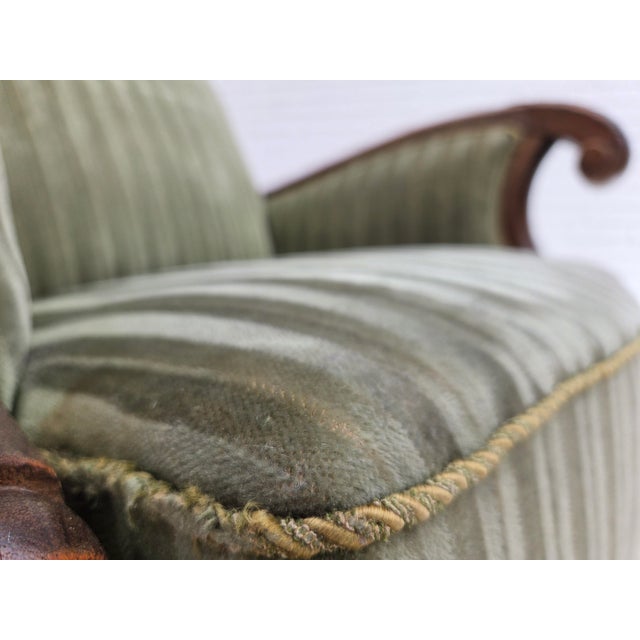 Vintage Danish Carved Oak Lounge Chair with Green Velour Upholstery, 1950s For Sale - Image 15 of 18