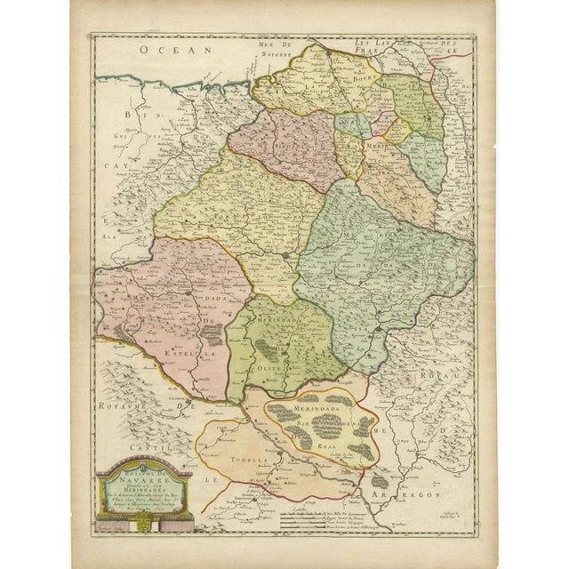 Antique map titled 'Royaume de Navarre (\.)'. Decorative map of the province Navarre (Spanish: Navarra) in Northern Spain...