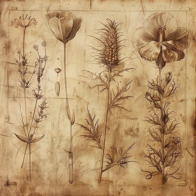 Set of 6 - 'Monochrome Sepia Flowers' Botanical Floral Prints Dimensions: Individual Print size (in): 18 x 18 (additional...