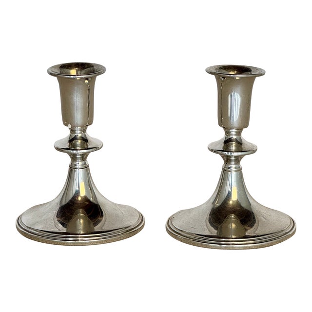 Vintage Pewter Candle Sticks, Pair For Sale