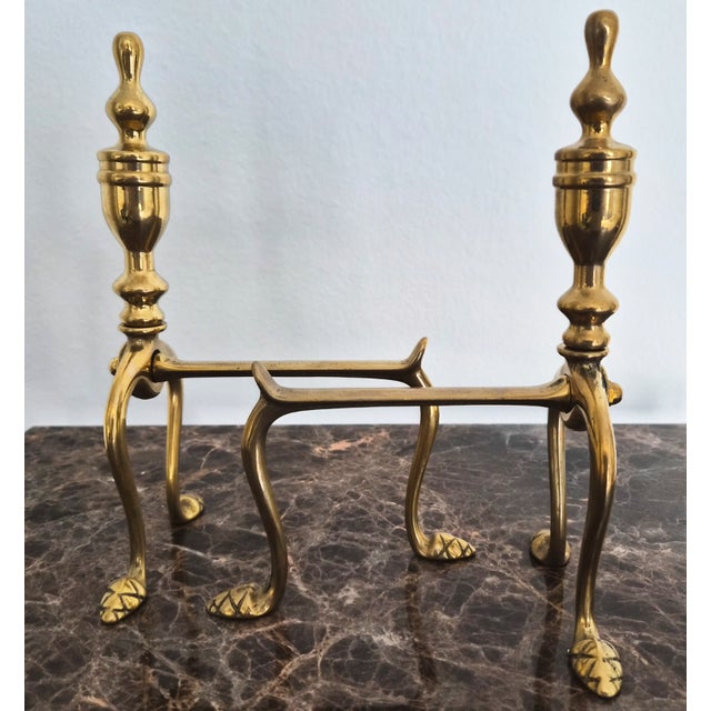 Pair of Handmade Italian Solid Brass Fireplace Andirons For Sale - Image 4 of 7
