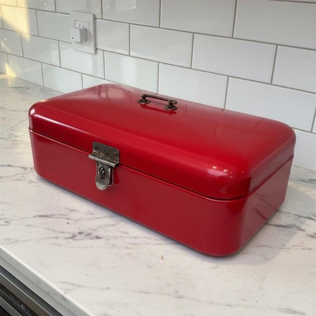 Vintage Dutch Red Enamel Steel Bread Box, Netherlands, 1950s For Sale - Image 14 of 14