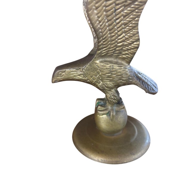 Mid M-Century Pair of Solid Brass American Eagle Desk Accessories For Sale - Image 4 of 7
