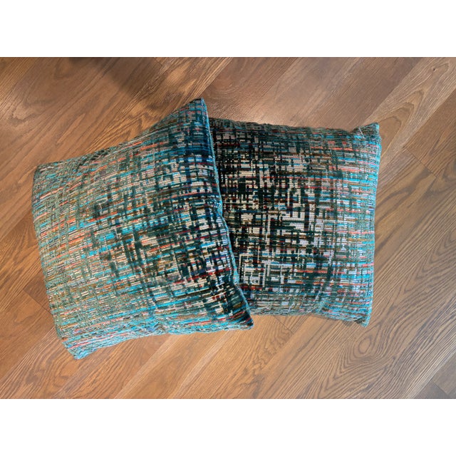 Pair of Custom Made Velvet Pillow Covers With Feather Inserts 21' Square For Sale - Image 4 of 4