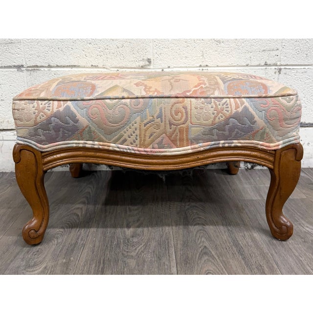 Vintage French Louis XV French Country Carved Upholstered Ottoman For Sale In Kansas City - Image 6 of 11