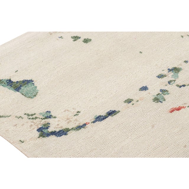 Rug & Kilim’s Modern Distressed Art Rug in White With Colorful Abstract Patterns For Sale In New York - Image 6 of 7