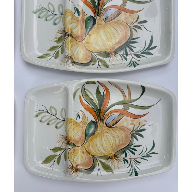 French Country Vintage Mancioli Italian Hand-Painted Onion Divided Serving Platter Plates | Made in Italy, Set of 6 For Sale - Image 3 of 10