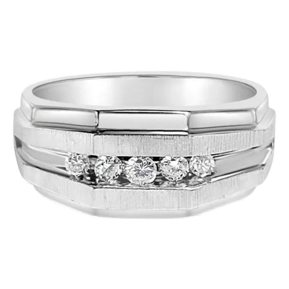 10K White Gold Diamond Wedding Band with Satin Finish, Size 9 For Sale