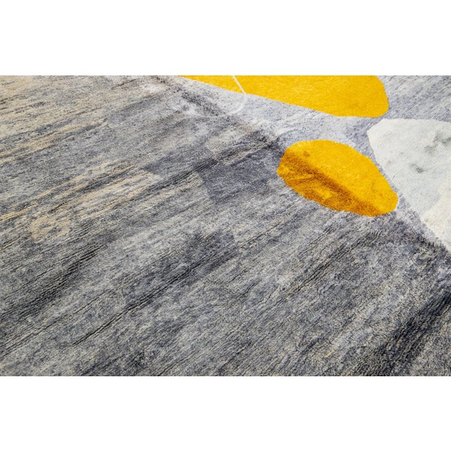Abstract Modern Moroccan Handmade Gray Wool Rug For Sale - Image 9 of 12