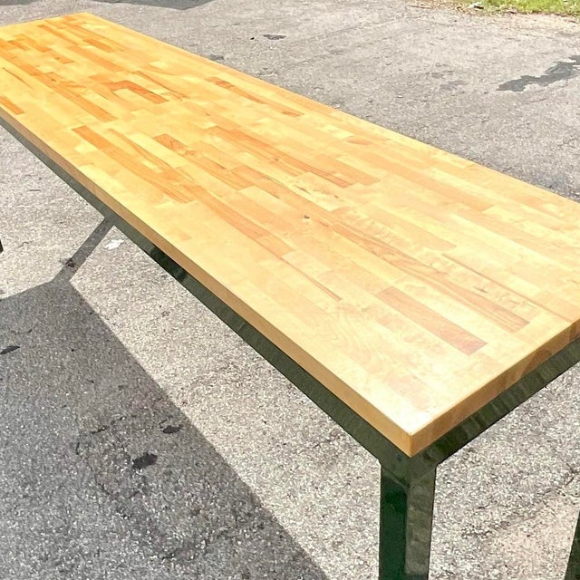 Green Late 20th Century Vintage Metal and Butcher Block Long Console Table For Sale - Image 8 of 14