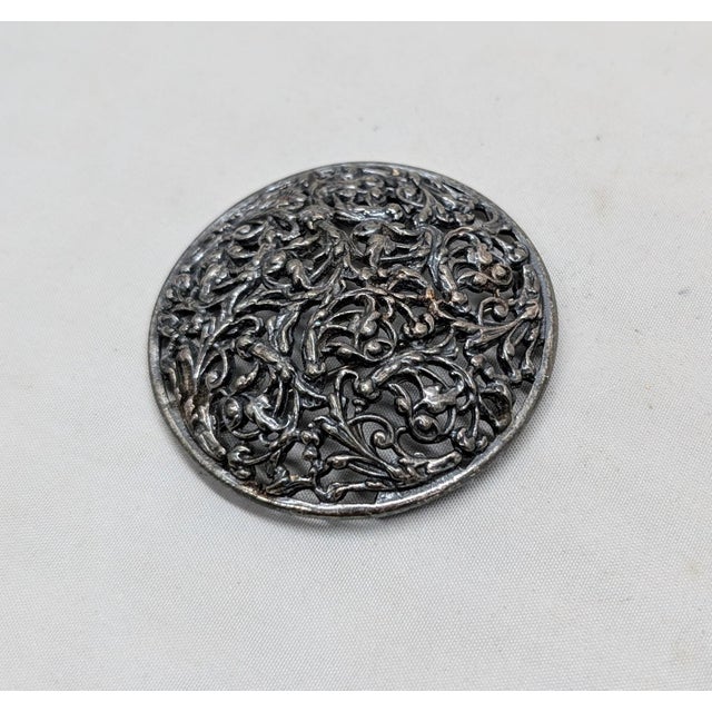 Mid-Century Modern Vintage 1970s Signed Napier Round Silvertone Filigree Brooch For Sale - Image 3 of 7